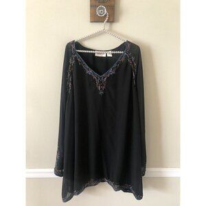 Vintage Veranesi Womens Size 4X Black Sheer Beaded Embroidered Tunic Top